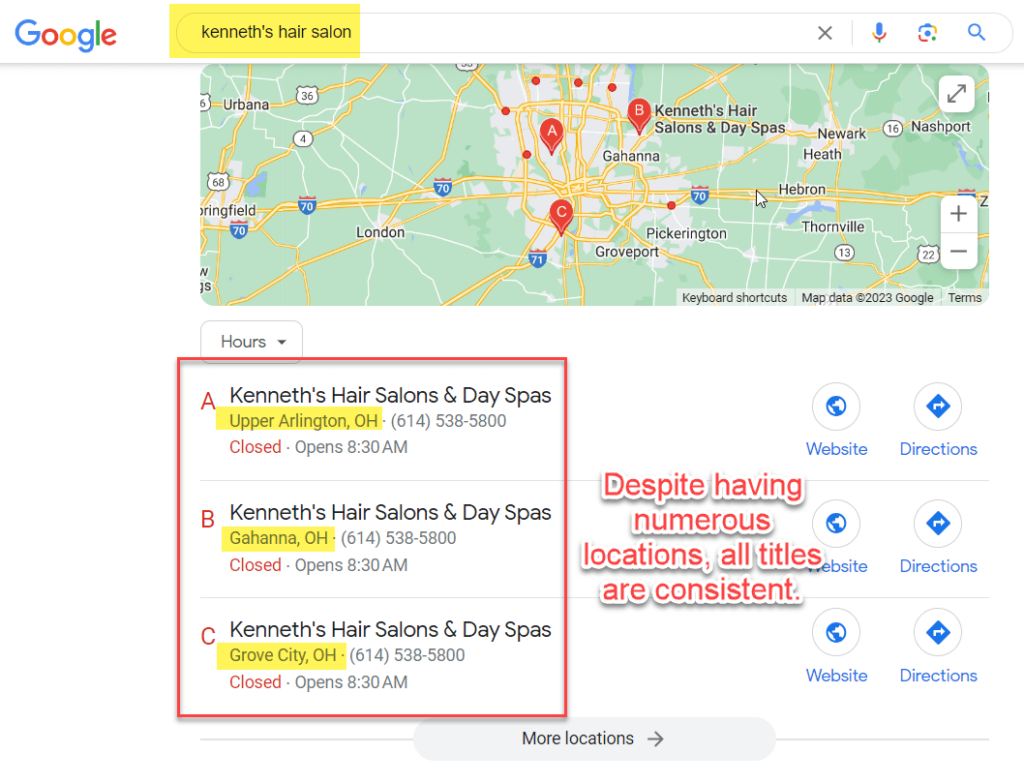 The title is consistent for all Google Business Profile locations.