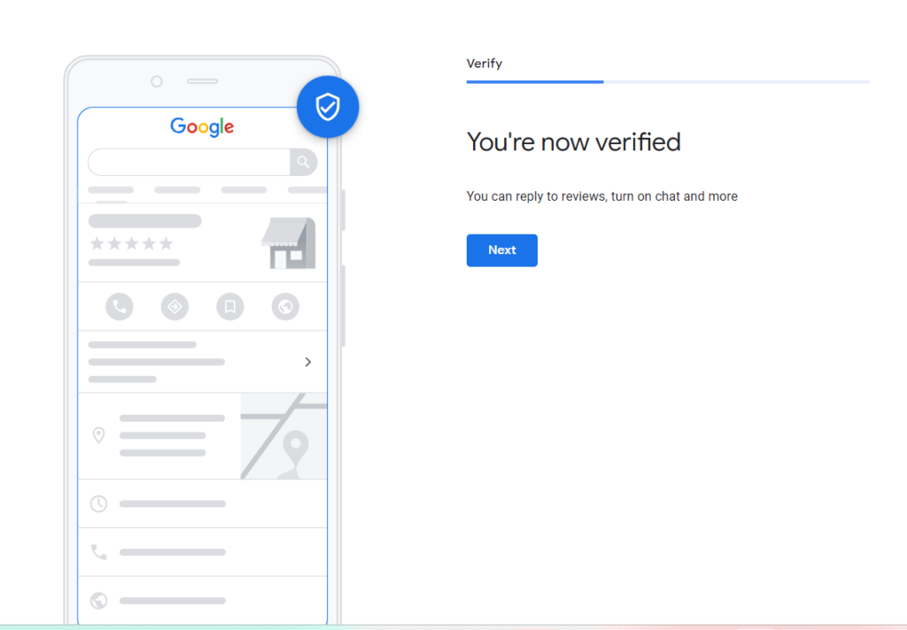 Confirmation message you receive after verifying Google Business Profile.