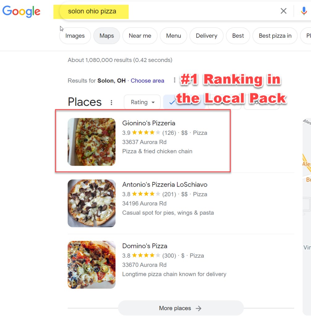 #1 rank in the local pack can drive a positive ROI via SEO