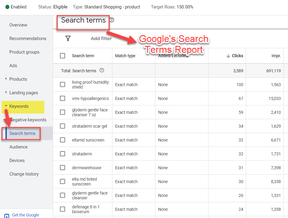 Google's Search Terms Report in Google Ads 