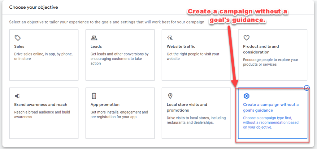 create a video retargeting campaign without goal guidance