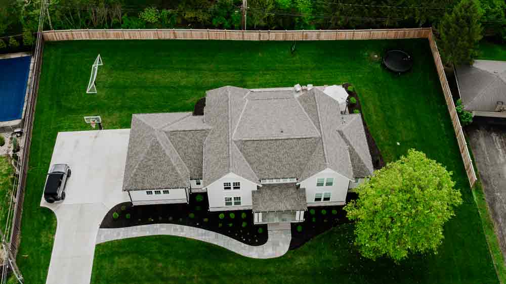 Roof Replacement Photography Ariel shot of a newly replaced roof