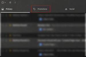 Gmail inbox with "Promotions" tab highlighted