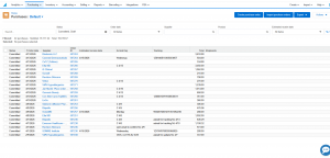 A digital dashboard displaying a list of committed purchase orders with columns for supplier names, order dates, tracking information, and total costs.