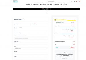 An e-commerce checkout page showing a "Shipping Protection by Route" toggle added to the order subtotal and shipping method selection.