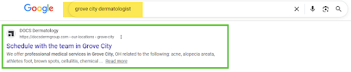suburb specific page from DOCS ranking highly
