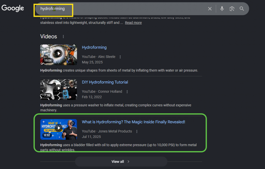 video ranking on google for informational query