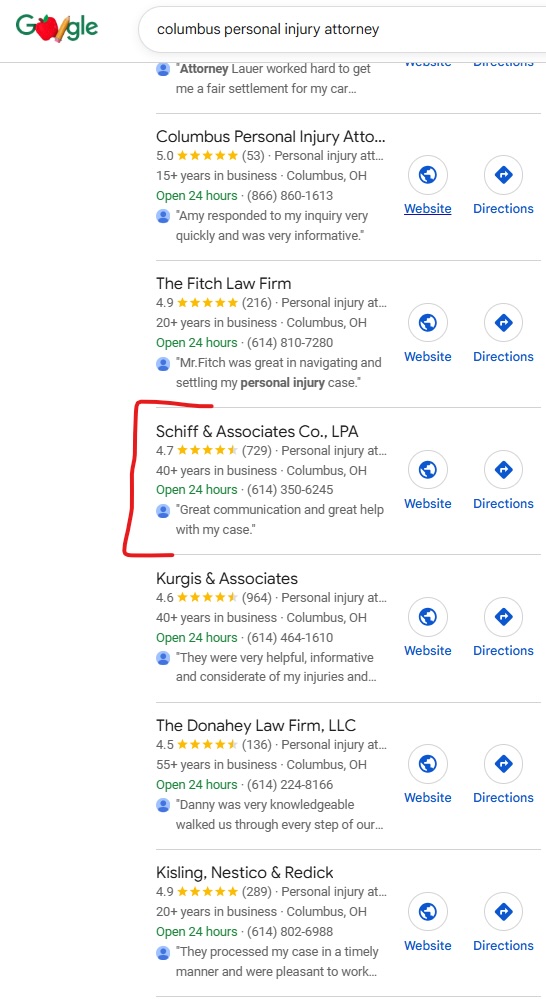 columbus-personal-injury-attorney-map-pack-results