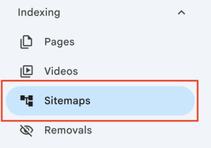 A close-up screenshot of the Google Search Console sidebar menu under the "Indexing" section, with a red box highlighting the "Sitemaps" option.