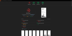 A dark-themed Google Lighthouse performance report evaluating a website's Core Web Vitals, highlighting a low performance score of 48 alongside specific loading speed metrics.