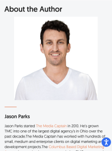 An "About the Author" section featuring a headshot of Jason Parks, founder of The Media Captain, accompanied by a brief biographical text overview.